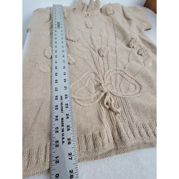 Deirdre McGuire Women's 100% Alpaca Wool Sweater Large Beige Floral Embroidered - Picture 9 of 10